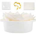 OIAHOMY Gift Basket with Handle, Small Woven Basket with Gift Bag, Ribbon and Wrap Tissue Paper, Nursery Bins Empty to Fill with Small Items, Baby, Pet Toy Organizer - White