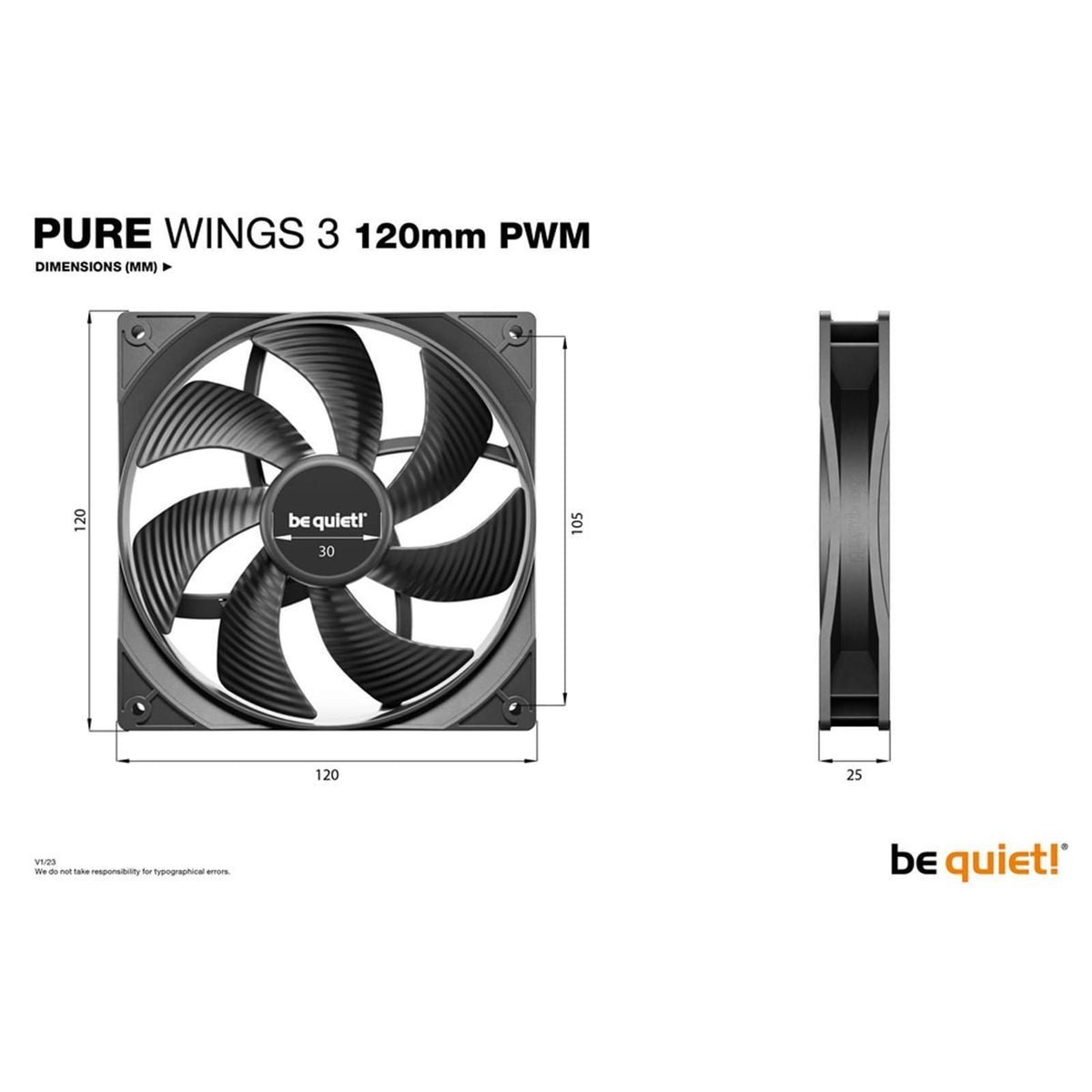 be quiet! Pure Wings 3 120mm Quiet PWM Case Fan | High Top-end Speed with Low Minimum RPM | Extraordinary air Pressure | BL105