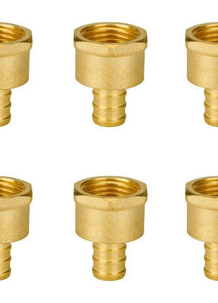 6-Pack 1/2" PEX to 1/2" Female NPT Brass Fittings, UPC Certified