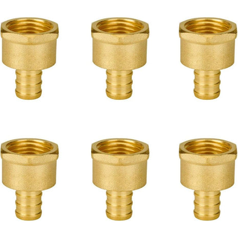 6-Pack 1/2" PEX to 1/2" Female NPT Brass Fittings, UPC Certified