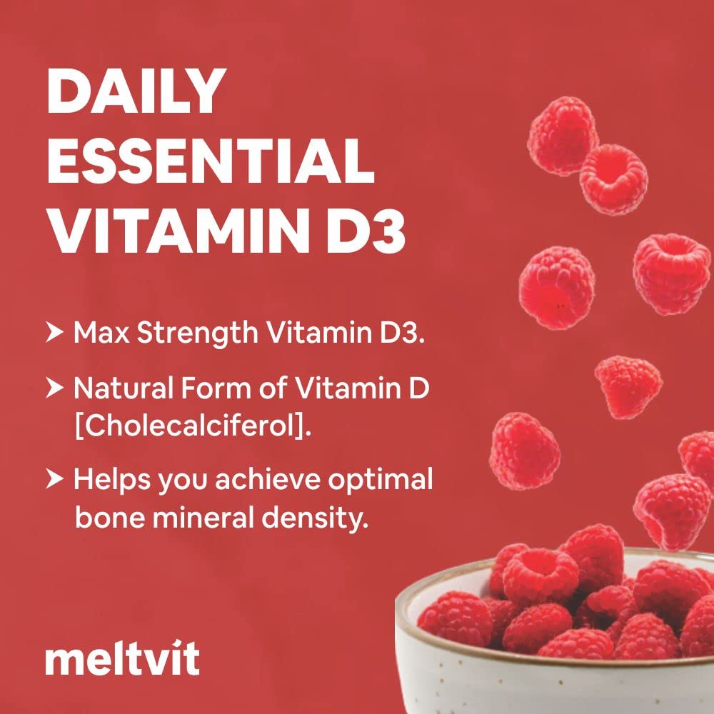 MELTVIT Chewable Vitamin D3 2000 IU - Cholecalciferol Vitamin D Supplement for Women & Men | Raspberry Flavour - 120 Tablets