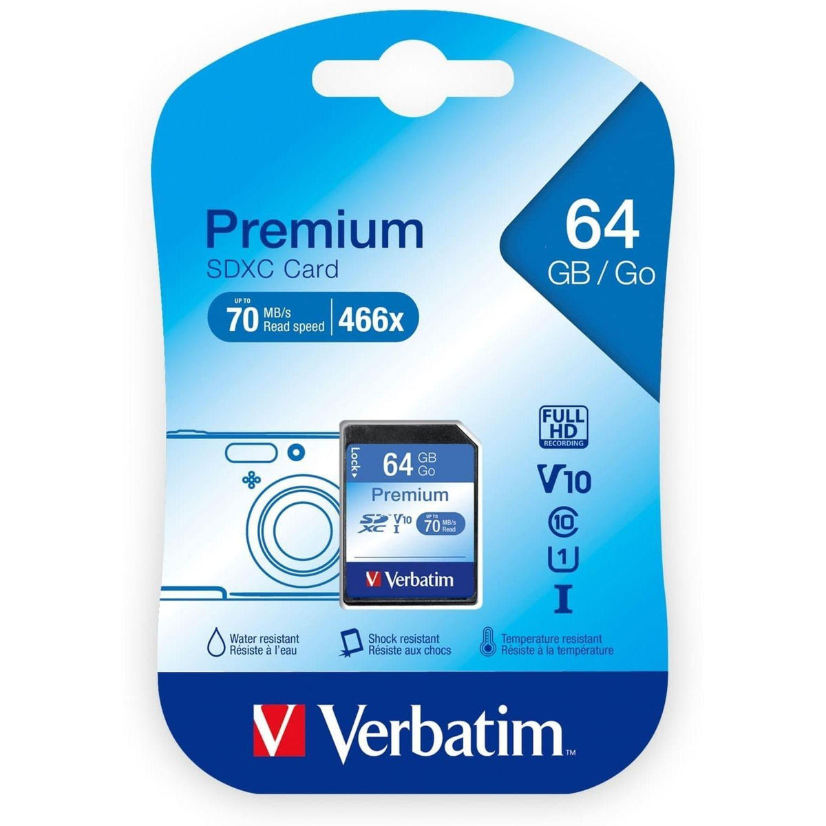 Verbatim 64GB Premium SDXC Memory Card, UHS-I V10 U1 Class 10