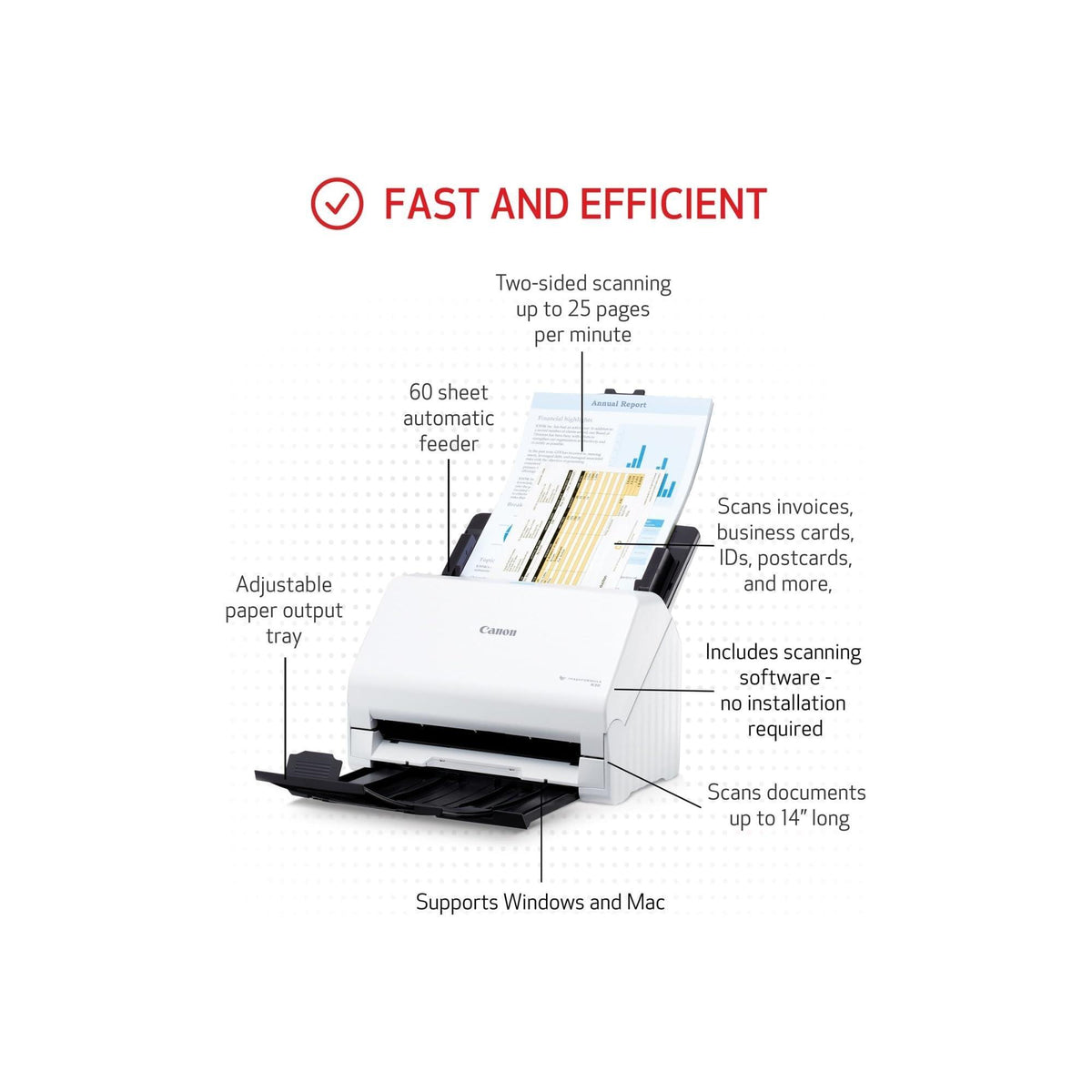 Canon imageFORMULA R30 - Office Document Scanner, Auto Document Feeder, Duplex Scanning, Plug-and-Scan Capability, No Software Installation Required