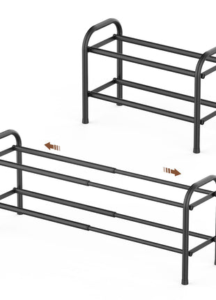 Gonfoam 2 Tier Expandable Shoe Rack,Adjustable Shoe Shelf Storage Organizer Heavy Duty Metal Free Standing Shoe Rack for Entryway Closet Doorway (Black)
