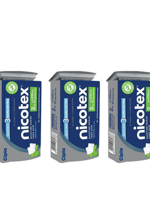 Cipla Nicotex Nicotine Sugar Free Mint Plus Gums 2mg | | WHO - approved Therapy | 40 Gums each Tin | Pack of 3
