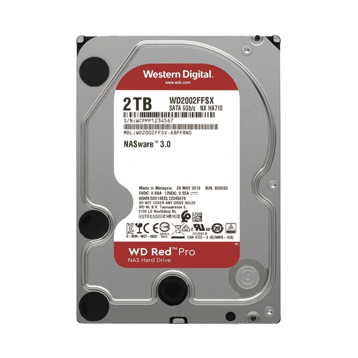 Western Digital 2TB WD Red Pro NAS Internal Hard Drive HDD - 7200 RPM, SATA 6 Gb/s, CMR, 64 MB Cache, 3.5" - WD2002FFSX