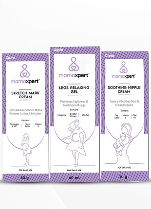 Cipla Mamaxpert Stretch Mark Cream - 60g, Soothing Nipple Cream - 20g and Legs Relaxing Gel - 60 ml