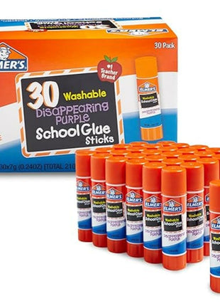 Elmer's Disappearing Purple School Glue Sticks, Washable, 7 Grams, 30 Count - Posters, Back to School, Bulk Pack for Classrooms, #1 Teacher Brand