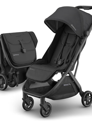 UPPAbaby Minu V3 Travel Stroller | Lightweight + Compact Design | One-Hand Fold + Unfold | from Birth + Overhead Compatible | Jake (Charcoal/Carbon Frame/Black Leather)