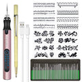 Rechargeable cordless Electric Micro Engraver Pen Mini DIY Engraving Tool Kit for Metal Glass Ceramic Plastic Wood Jewelry with 30 Bits and 16 Stencils and 1 Scriber Pen (Rose gold)