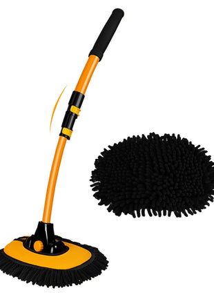 15° Curved Car Cleaning Brush with Telescopic Handle 43 inch Aluminum Alloy Long Rod Wash Mop For Washing Caravan Van Truck Boat RV Roof Soft Chenille Head Duster Clean Product Not Hurt Paint Scratch Free
