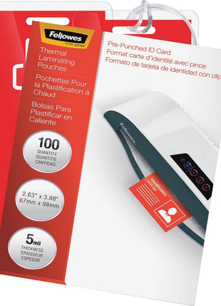 Fellowes Hot Laminating Pouches, ID Tag, Punched, 5 mil, 100 Pack (52016)