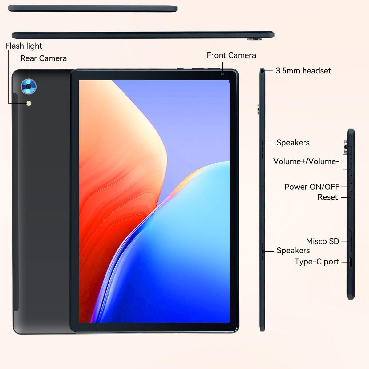 Tablet,10.1" Android Tablet with Octa-core Processor 24GB RAM 128GB ROM HD IPS Touchscreen 8H Battery, Wi-Fi 6, BT 5.0, Dual Camera, Android 15 Tablets 2025
