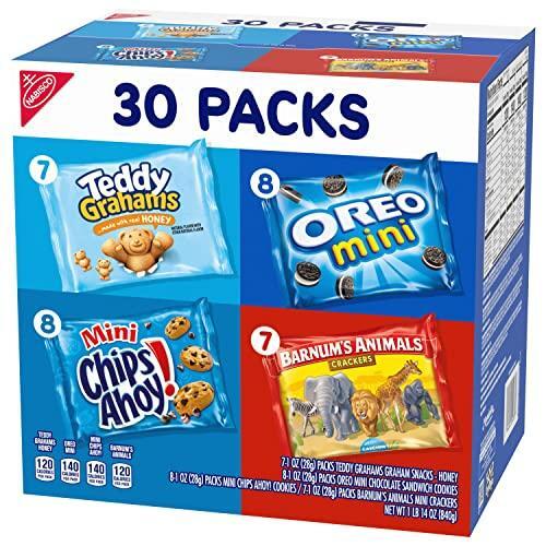 Nabisco Team Favorites Variety Pack, OREO Mini, CHIPS AHOY! Mini, Teddy Grahams Honey & Barnum's Animal Crackers, School Snacks, 30 Snack Packs