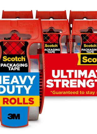Scotch Heavy Duty Shipping Packing Tape, Clear, Packing Tape for Moving Boxes and Packaging Supplies, 1.88 in. x 22.2 yd., 6 Roll Dispensers, Moving Supplies