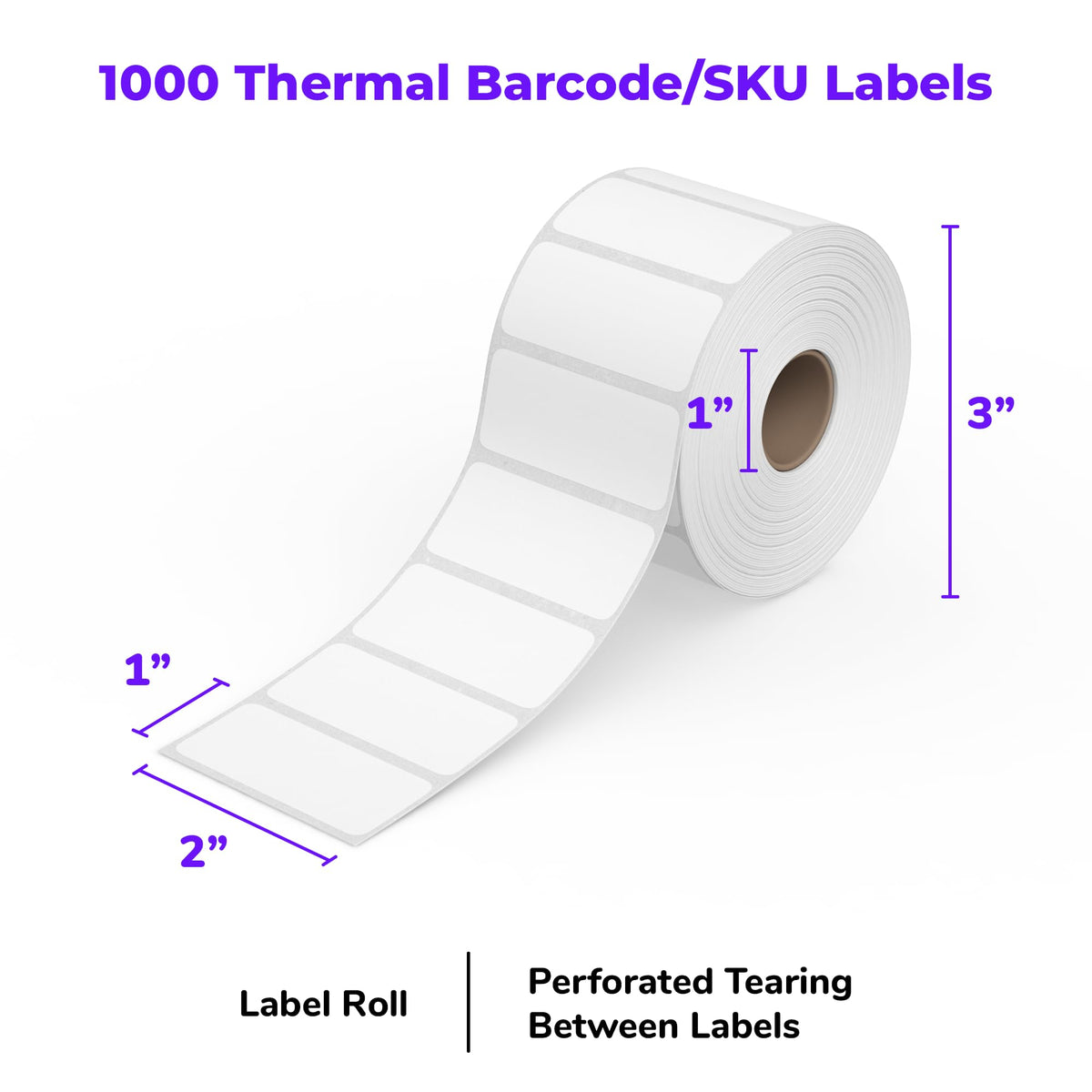 Rollo Direct Thermal 2x1 Barcode Labels - Roll of 1,000 Thermal Labels for Shipping (Commercial Grade Stickers)