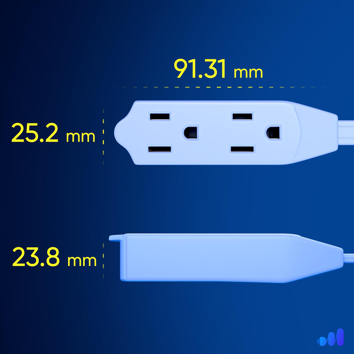 Maximm Cable 10 Ft 360° Rotating Flat Plug Extension Cord/Wire, 16 AWG Multi 3 Outlet Extension Wire, 3 Prong Grounded Wire - White - UL Certified