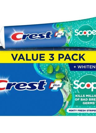 Crest + Scope Whitening Toothpaste - Pack of 3, 5.4 Oz Tubes - Anticavity Fluoride Toothpaste, Fresh Breath, Kills Germs - Tartar Protection, Enamel Protection - Minty Fresh Flavor