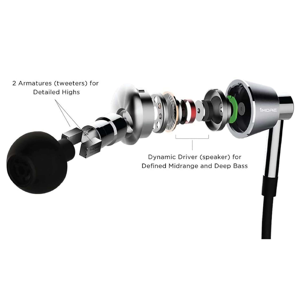 1MORE Triple Driver In-Ear Earphones Hi-Res Headphones with High Resolution, Bass Driven Sound, MEMS Mic, In-Line Remote, High Fidelity for Smartphones/PC/Tablet - Silver