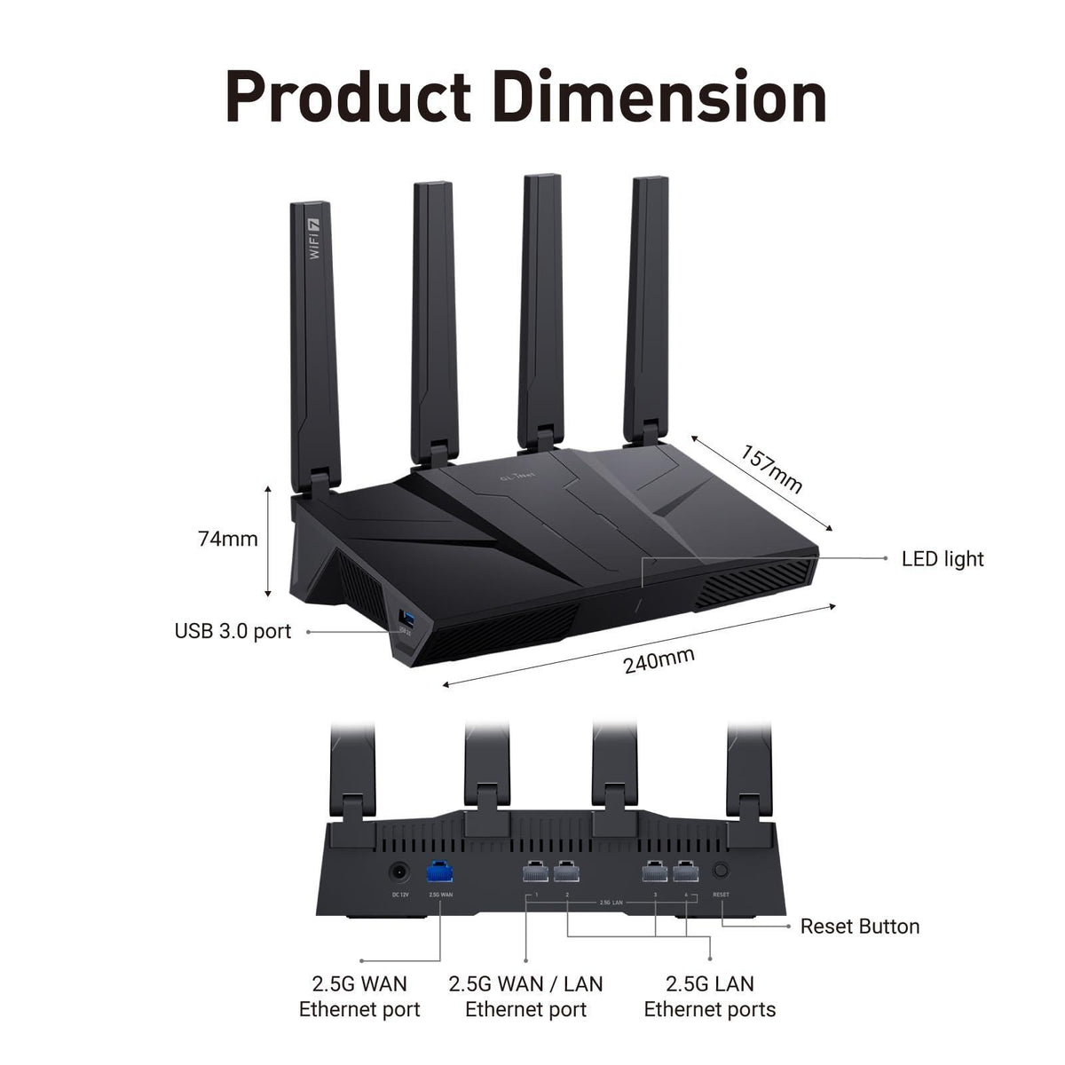 GL.iNet GL-BE9300 (Flint 3) Tri-Band WiFi 7 Router, High-Speed 6GHz Gaming WiFi Router for Wireless Internet, Long Range, 5 x 2.5G VPN Routers for Fiber Optic Modem, Computer Routers, Home & Business