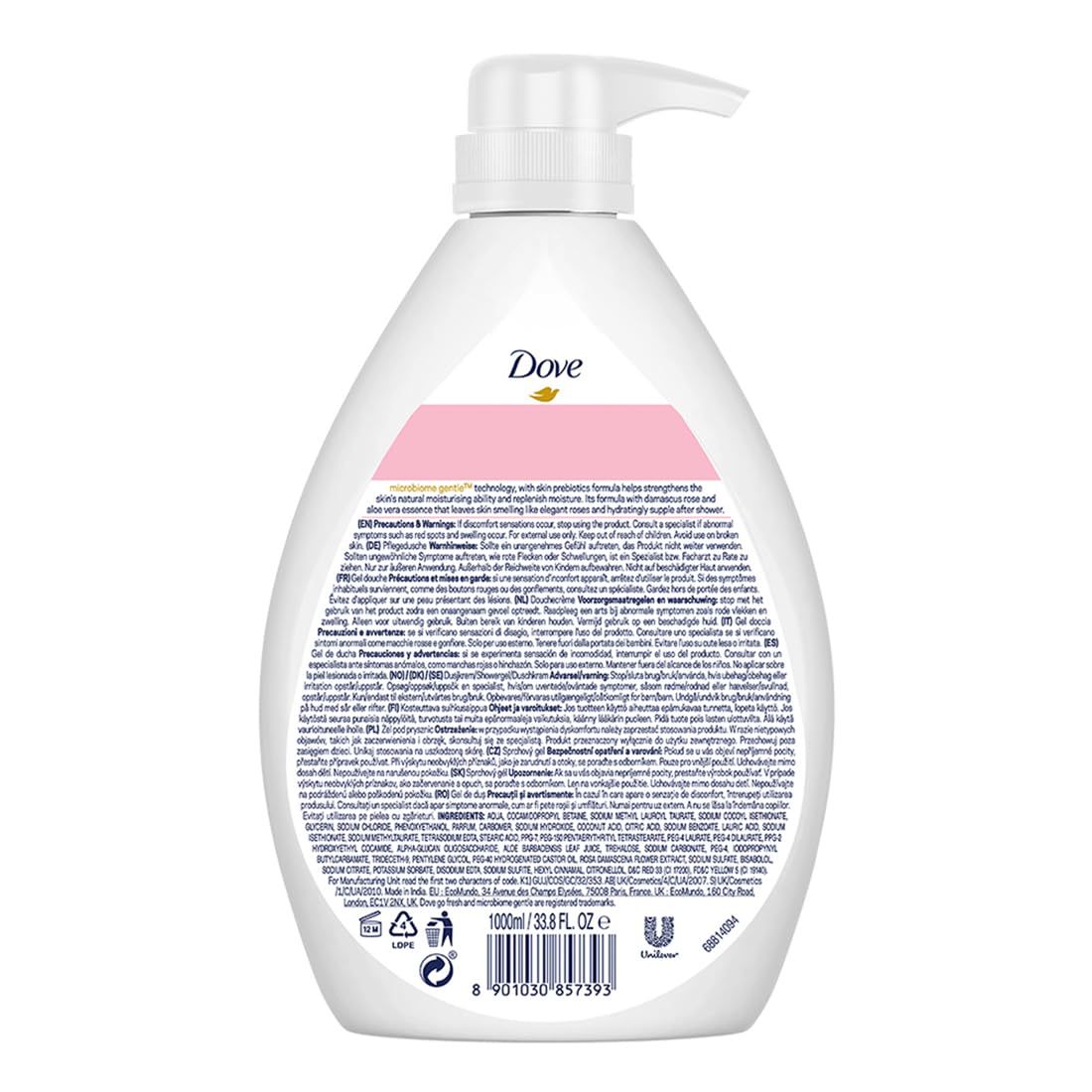 Dove Soothing Rose & Aloe Vera Body Wash for Replenished Skin, Refreshing Scent 1L