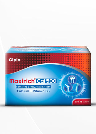 Cipla Maxirich Cal 500 |Calcium 500mg & Vitamin D3 | 15 Strips