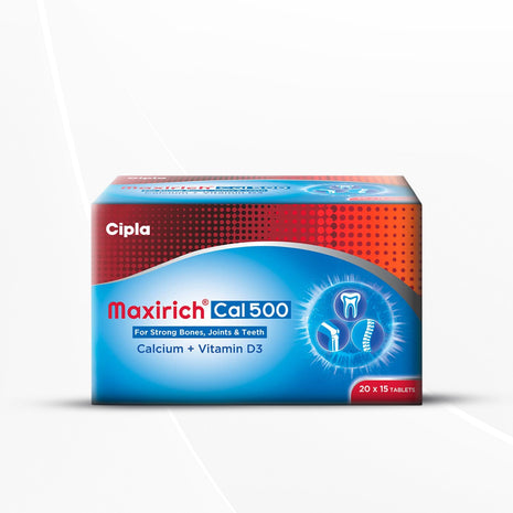 Cipla Maxirich Cal 500 |Calcium 500mg & Vitamin D3 | 15 Strips
