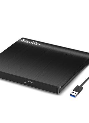 Rioddas External CD/DVD Drive for Laptop, USB 3.0 CD DVD Player Portable +/-RW Burner CD ROM Reader Writer Disk Duplicator Compatible with Laptop Desktop PC Windows Apple Mac Pro MacBook Linux