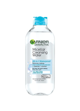 Garnier Micellar Water For Waterproof Makeup, Hydrating Facial Cleanser & Makeup Remover, Suitable for Sensitive Skin, Vegan, Cruelty Free, 13.5 Fl Oz (400mL), 1 Count