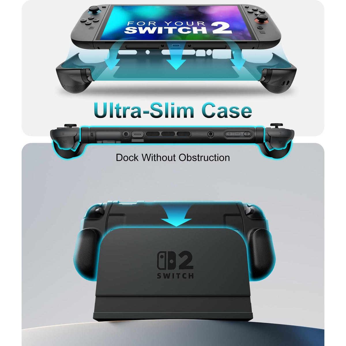 TiMOVO Dockable Case for Nintendo Switch 2 2025, TPU Grip Protective Cover Accessories with Ergonomic Design for Switch 2 Console & JoyCon, Shock-Absorption Anti-Scratch Precise Cutouts, Black