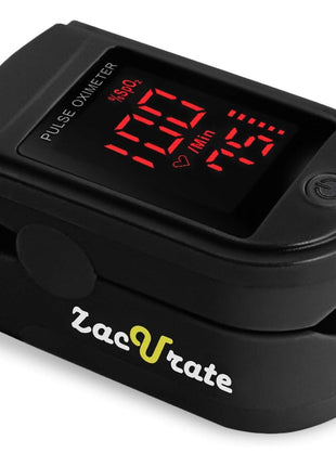 Zacurate Pro Series 500DL Fingertip Pulse Oximeter Blood Oxygen Saturation Monitor with Silicone Cover, Batteries and Lanyard (Royal Black)