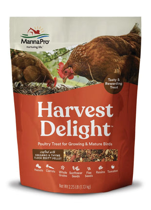 Manna Pro Harvest Delight Poultry Treat, Whole Grain & Seed Mix with Fruits & Vegetables, 14% Protein Snack for Chickens, Ducks & Mixed Flocks, 2.25 lb
