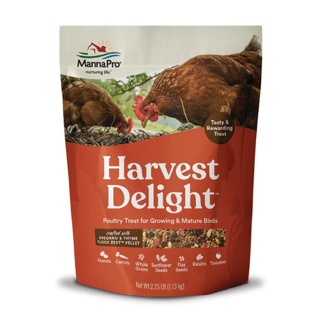Manna Pro Harvest Delight Poultry Treat, Whole Grain & Seed Mix with Fruits & Vegetables, 14% Protein Snack for Chickens, Ducks & Mixed Flocks, 2.25 lb