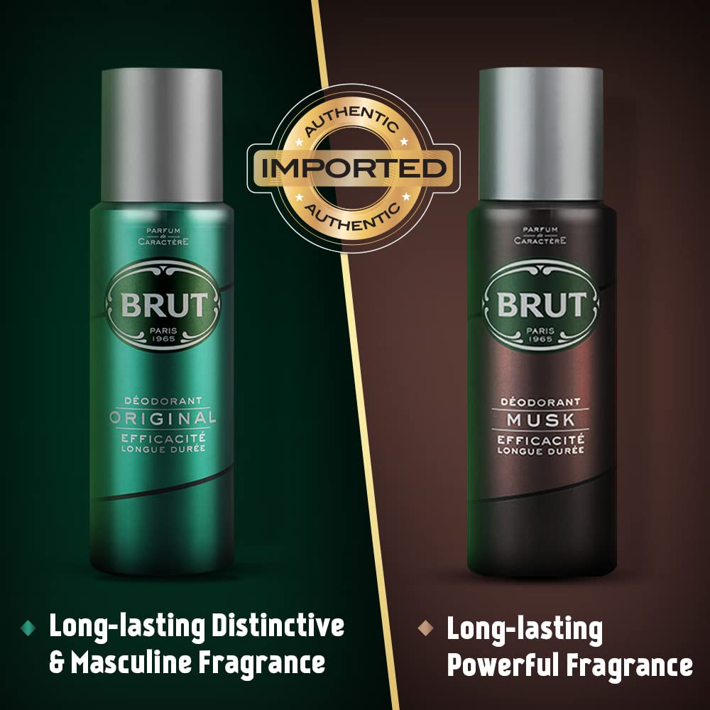 Brut Original and Musk Deodorant Spray for Men, Long-Lasting Masculine Fragrance, Imported, 200 ml (Buy 2 Get 1)