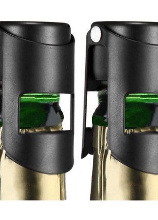 HYZ Champagne Stoppers 2Pack   Stainless Steel Sparkling Wine Bottle Stopper with Pure Silicone Air Tight Seal   Professional Wine Saver for Champagne 1/4Prosecco and Cava (Black)