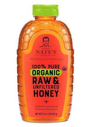 Nate's Organic 100% Pure, Raw & Unfiltered Honey - USDA Certified Organic - 32oz. Squeeze Bottle