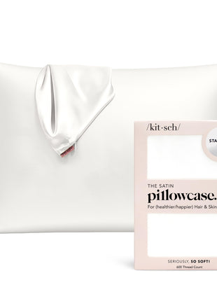 Kitsch Satin Pillowcase with Zipper for Hair & Skin, Softer Than Silk Pillow Cases Standard Size, Wrinkle Free, Smooth and Cooling Satin Pillow Covers, 19 inchx26 inch   Ivory