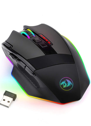 Redragon M801 Wireless Gaming Mouse, RGB Gaming Mouse with MMO 9 Programmable Macro Editing Buttons, UP 16000 Adjustable DPI, Rapid Fire Button for Game, Windows,PC - Wireless, Black
