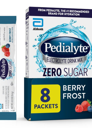 Pedialyte Electrolyte Drink Mix With Zero Sugar | Hydration With Key Electrolytes | Great Hydration Low in Calories | Berry Frost, 8 Powder Packets