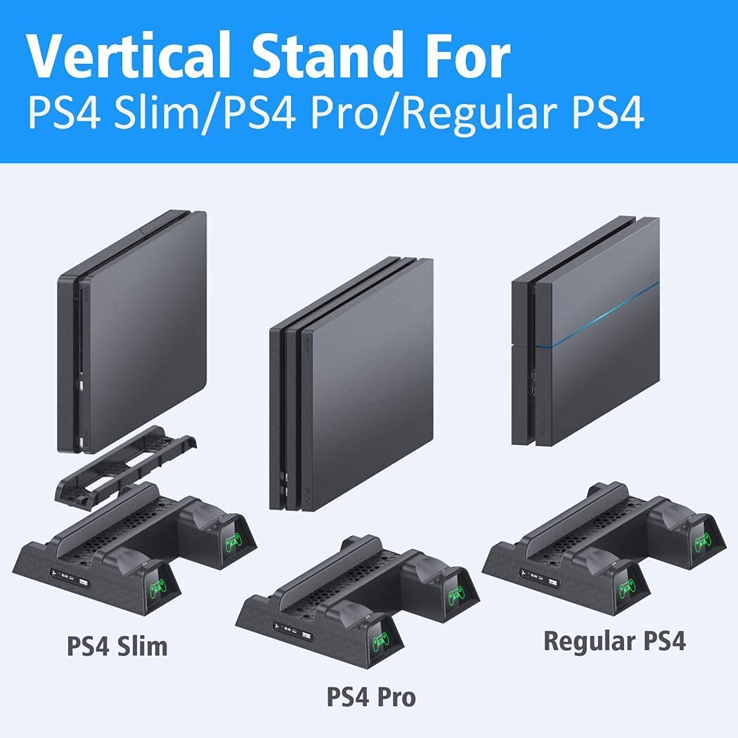 OIVO PS4 Stand for PlayStation 4 Accessory Kits, Cooling Fan Station for PS4 Slim/Pro/PlayStation 4 Consoles, Pro Vertical Stand with Dual Controller EXT Port Charger Dock Station & 12 Game Slots
