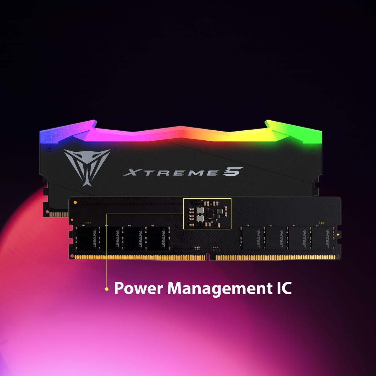Patriot Viper Xtreme 5 RGB DDR5 RAM 48GB (2X24GB) 8000MT/s CL38 1.45v UDIMM Desktop Gaming Memory Kit Compatible with Intel XMP - PVXR548G80C38K