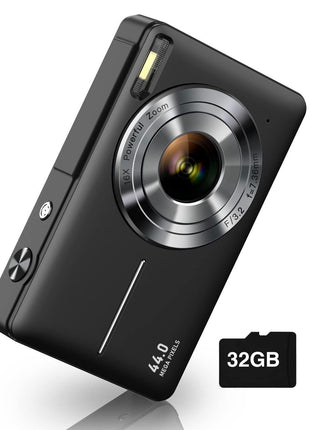 Digital Camera, FHD 1080P Digital Point and Shoot Camera with 16X Zoom Anti Shake, 32GB Card, Compact Small Camera for Boys Girls Kids, Black