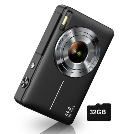 Digital Camera, FHD 1080P Digital Point and Shoot Camera with 16X Zoom Anti Shake, 32GB Card, Compact Small Camera for Boys Girls Kids, Black