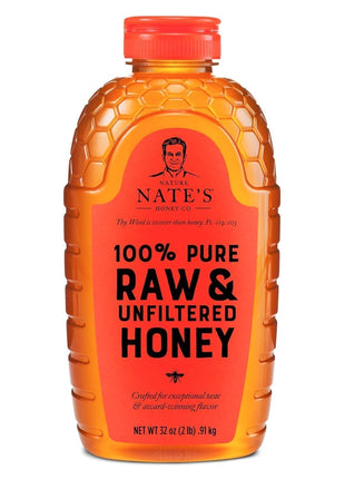 Nate's 100% Pure, Raw & Unfiltered Honey - Award-Winning Taste, 32oz. Squeeze Bottle