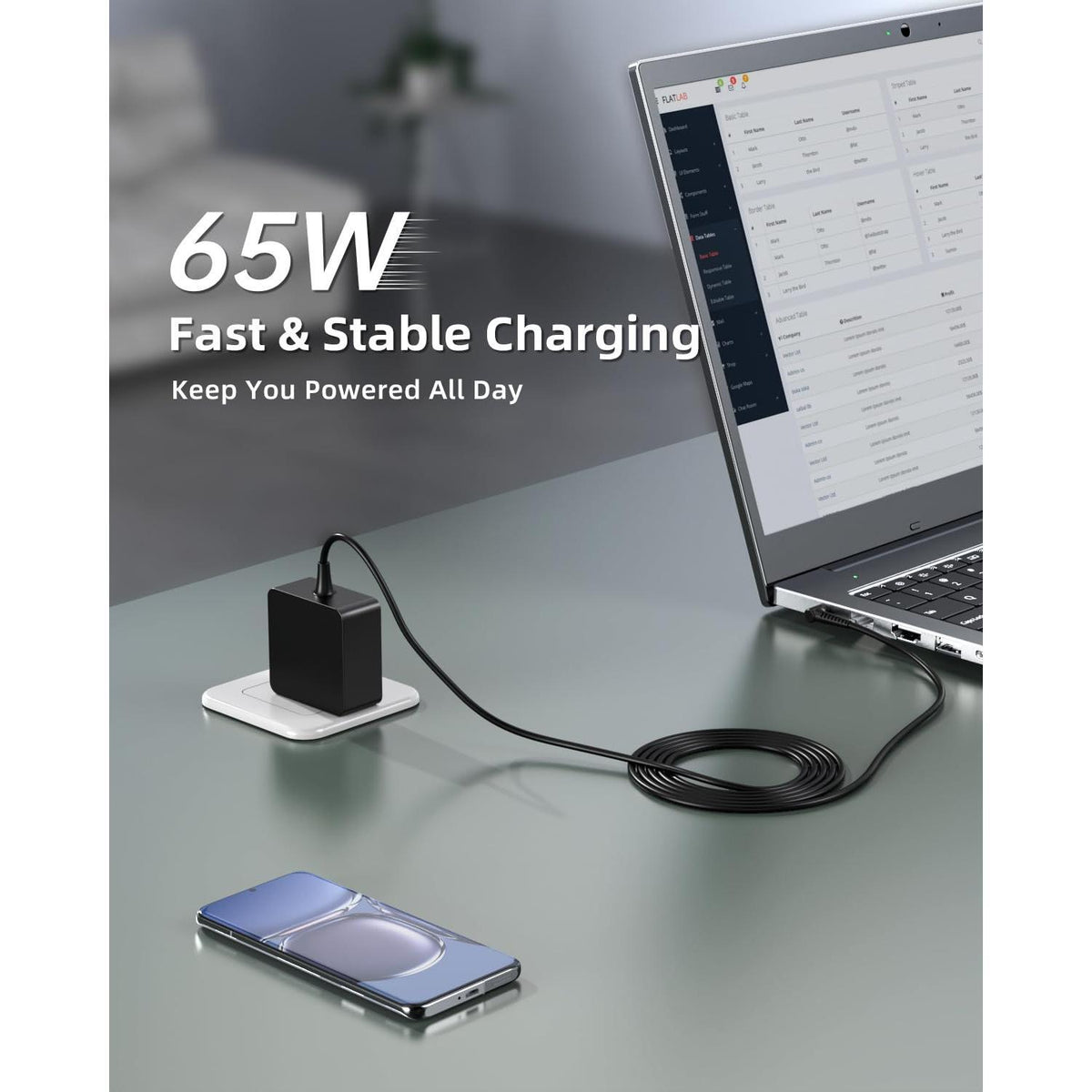 Charger Fit for Lenovo Laptop - Ideapad 3 1 S340 S145 330 320 310, Flex 5, V14 V15 V17, (UL Safety Certified)- Upgraded Version, Foldable Plug, Lengthened Power Cable, Charging Light, 65W 45W