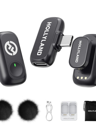 Hollyland Lark A1 Wireless Microphone for iPhone & Android, 48kHz/24-bit Studio Audio, 3-Level Noise Cancellation, 200m Range, Magnetic Mini Mic for Video Recording & Live Streaming (2TX + USB-C RX)