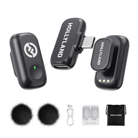 Hollyland Lark A1 Wireless Microphone for iPhone & Android, 48kHz/24-bit Studio Audio, 3-Level Noise Cancellation, 200m Range, Magnetic Mini Mic for Video Recording & Live Streaming (2TX + USB-C RX)