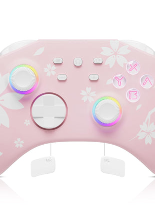 Mytrix Wireless Controllers for Switch/Switch 2, Windows PC iOS Android Steam/Steam Deck, Sakura Pink Bluetooth Controller with Programmable, Hall Effect Joysticks, Adjustable LED Light/Turbo/Vibration