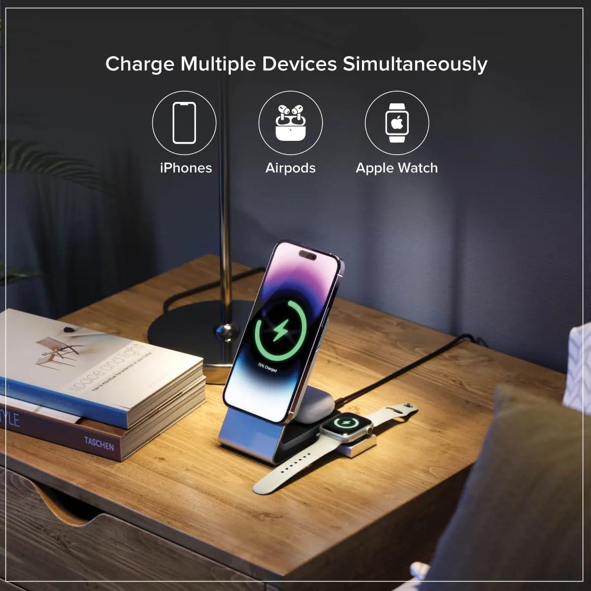 Alogic Matrix+ 3-in-1 Magnetic Charging Dock with 5000mAh Power Bank & 30W Global Adapter for iPhone, AirPods & Apple Watch | Black