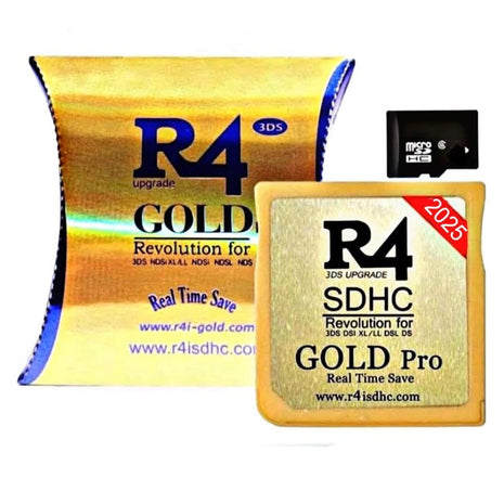 R4 SDHC Gold Pro Adapter with 32 GB Micro SD with YS Menu with 500 in 1 Will Work On DS DSI DSIXL 2DS 2DSXL 3DS 3DSXL